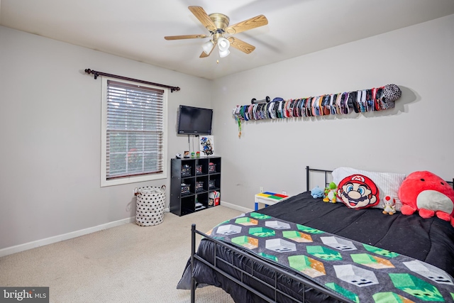 bedroom featuring carpet and ceiling fan