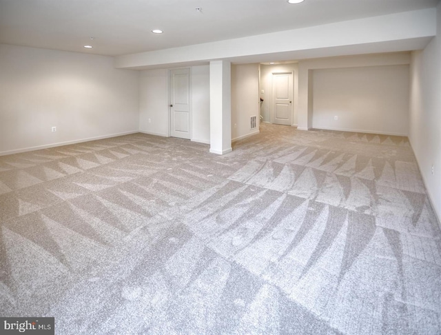 basement with light carpet