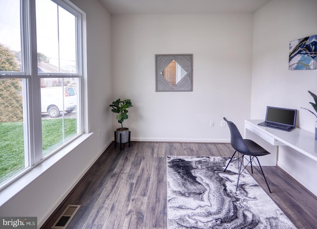 office area with dark wood-type flooring