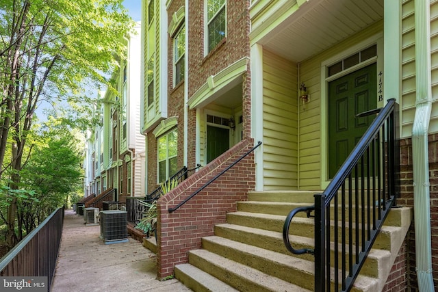 property entrance with central air condition unit