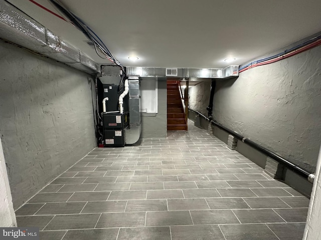 basement with heating unit