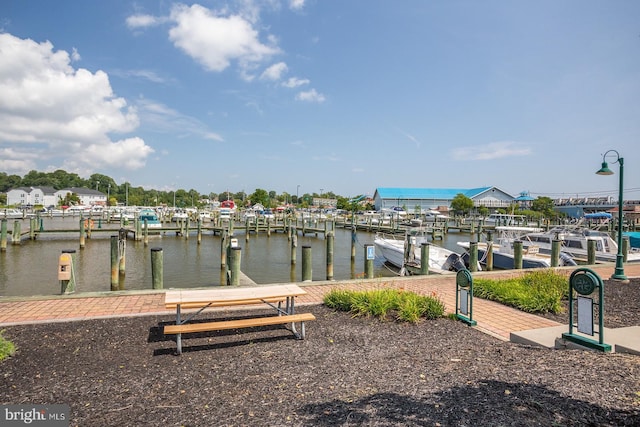 dock area with a water view