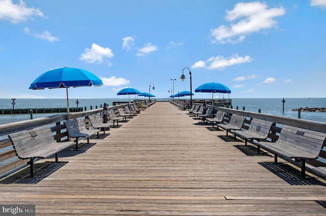 view of dock with a water view