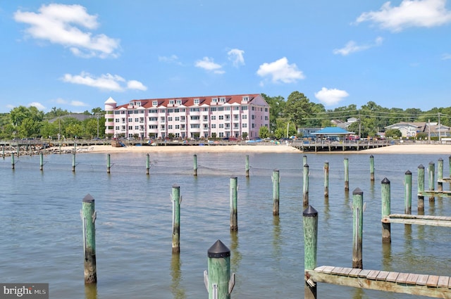 dock area featuring a water view