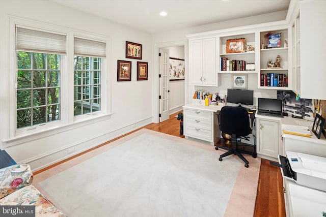 office with light wood-type flooring