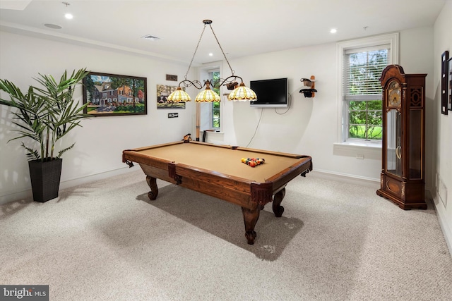 playroom with carpet flooring and pool table