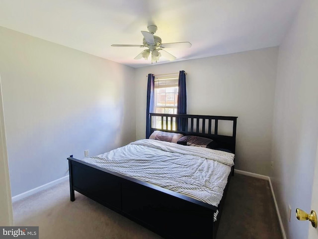 bedroom featuring carpet flooring and ceiling fan