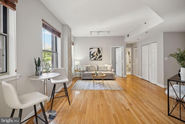 living area with light hardwood / wood-style floors