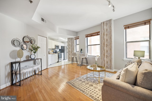 living room with light hardwood / wood-style floors