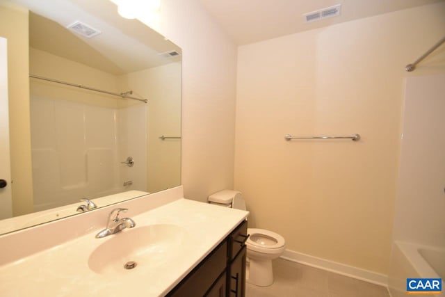 full bathroom featuring vanity, shower / bathtub combination, and toilet