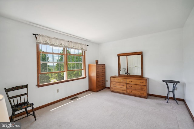 sitting room featuring light carpet