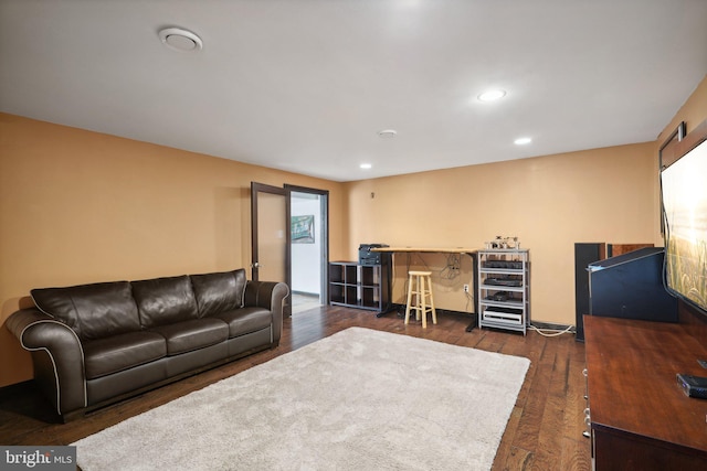 living room with dark wood-type flooring