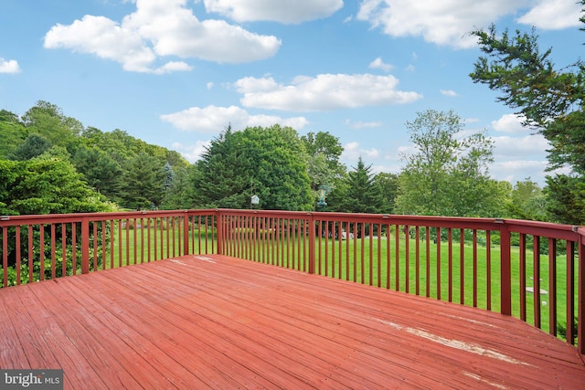 wooden deck featuring a lawn