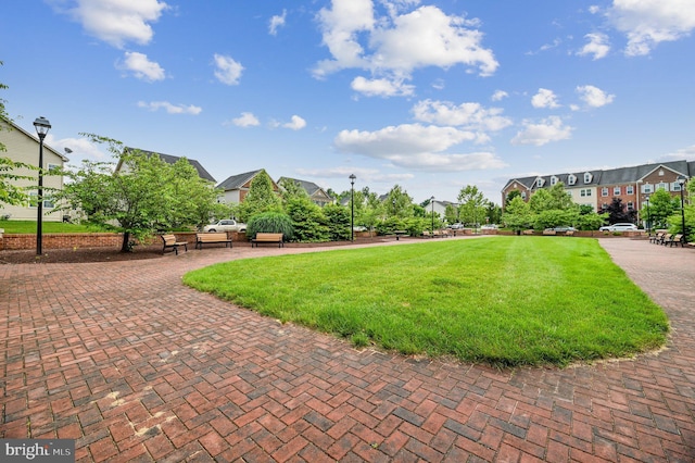 view of home's community with a yard