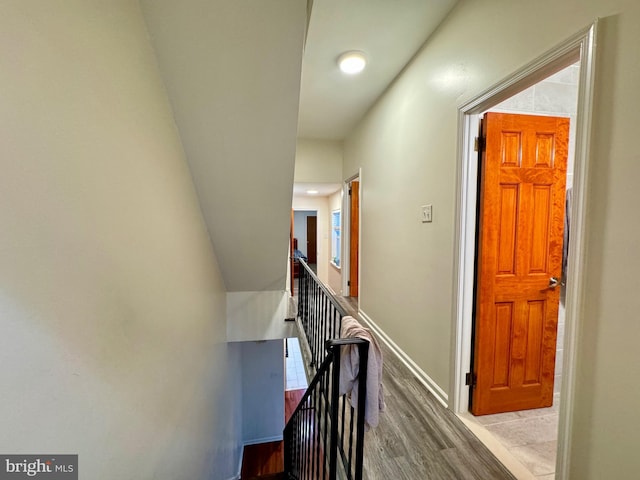 staircase featuring wood-type flooring