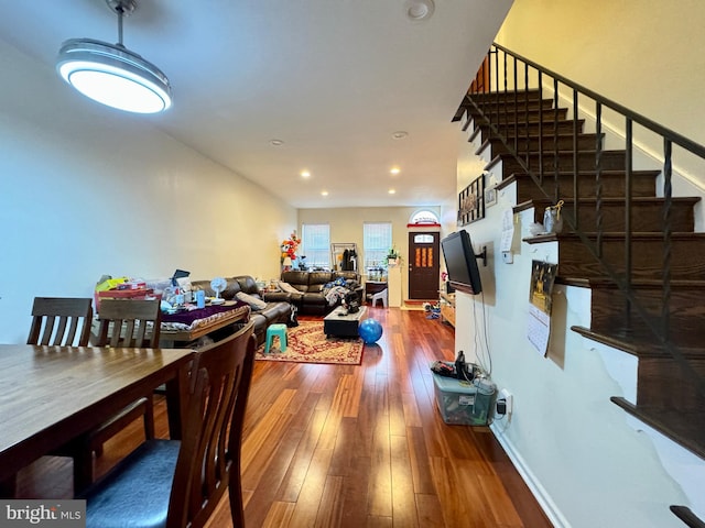 dining space featuring dark hardwood / wood-style flooring