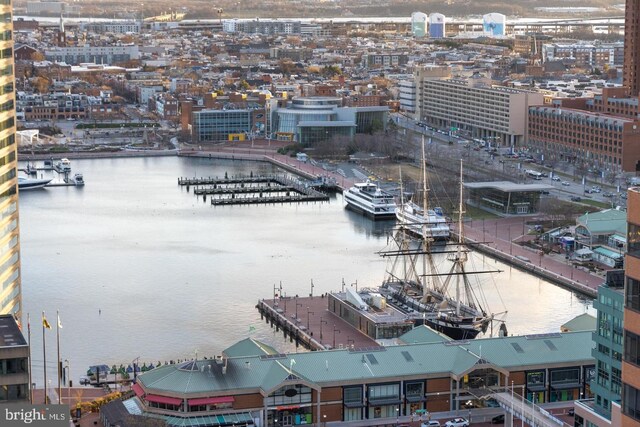 aerial view with a water view