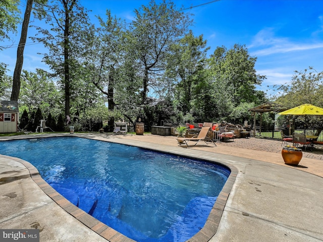 view of swimming pool with a patio area