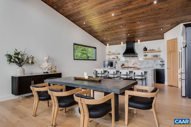 225 Cherry Ridge Ln, Lexington, VA 24450 - dining space with light wood-type flooring, high vaulted ceiling, and wooden ceiling