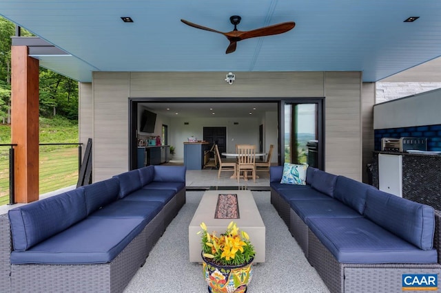 225 Cherry Ridge Ln, Lexington, VA 24450 - view of patio / terrace featuring an outdoor living space with a fire pit and ceiling fan