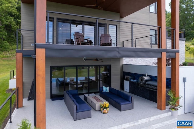 225 Cherry Ridge Ln, Lexington, VA 24450 - view of patio / terrace featuring ceiling fan, a balcony, and an outdoor hangout area