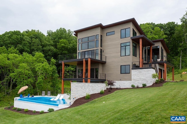 225 Cherry Ridge Ln, Lexington, VA 24450 - back of house with a yard and a balcony