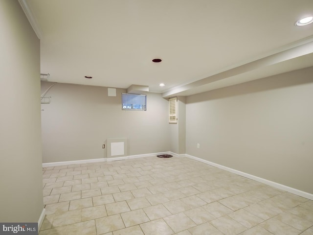 basement with light tile patterned floors