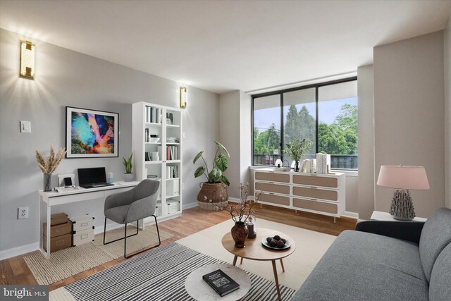 home office featuring hardwood / wood-style flooring