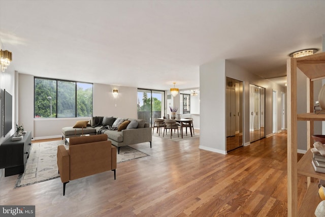 living room with light hardwood / wood-style flooring and a wealth of natural light