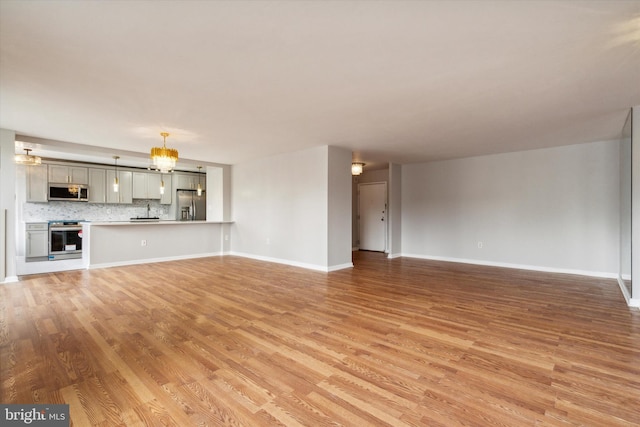 unfurnished living room with light hardwood / wood-style floors