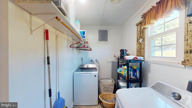 laundry room featuring electric panel and washer / clothes dryer