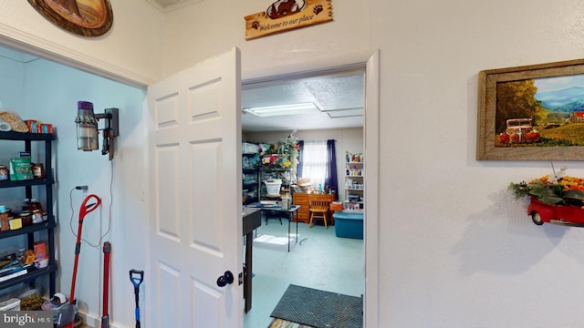 hall featuring concrete flooring