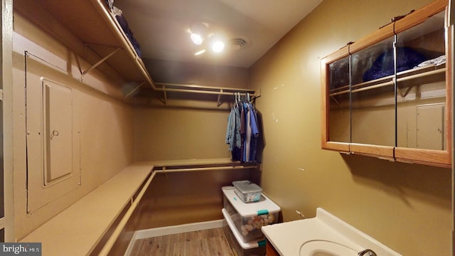 walk in closet featuring light hardwood / wood-style flooring