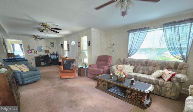 living room featuring carpet and a wealth of natural light