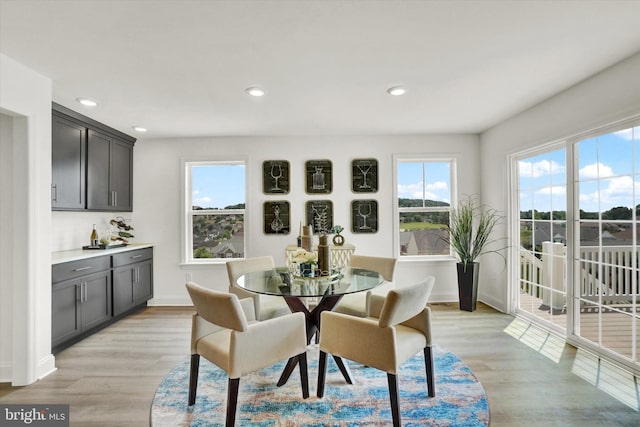 dining area with light hardwood / wood-style floors