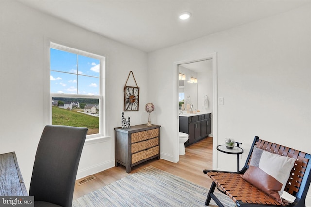 sitting room with a wealth of natural light and light hardwood / wood-style floors