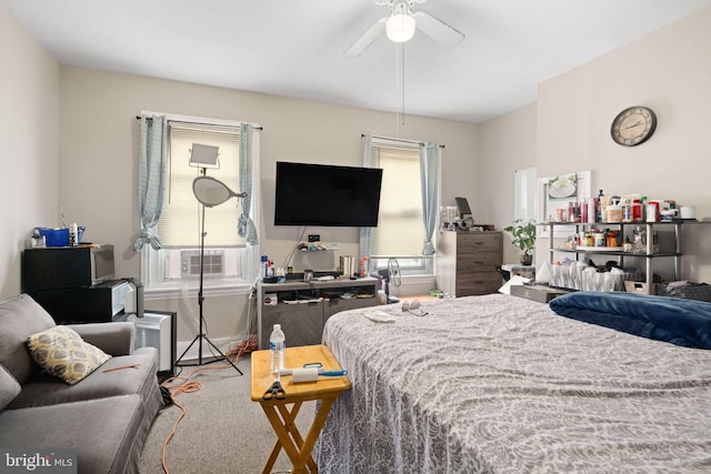 bedroom featuring ceiling fan and multiple windows