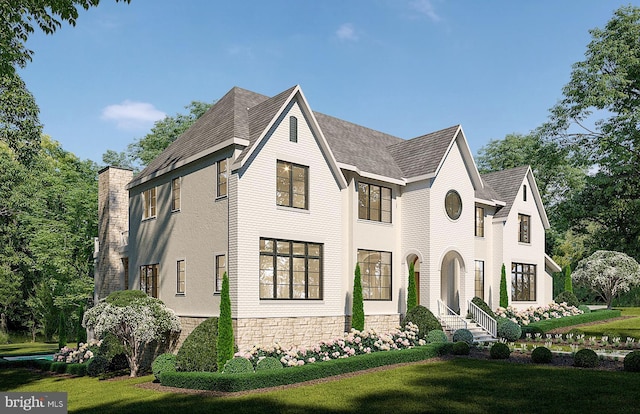 913 Whann Ave, Mclean, VA 22101 - view of front of property featuring a front lawn, a shingled roof, and a chimney