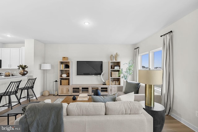 living room featuring light wood-type flooring