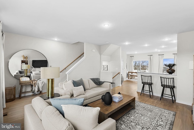 living room with light wood-type flooring