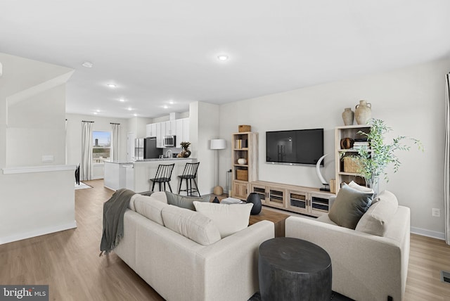 living room with light wood-type flooring