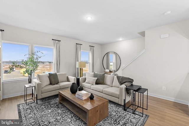 living room with hardwood / wood-style flooring