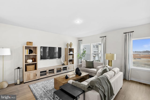 living room featuring light hardwood / wood-style floors