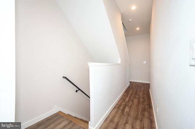 hallway featuring dark wood-type flooring