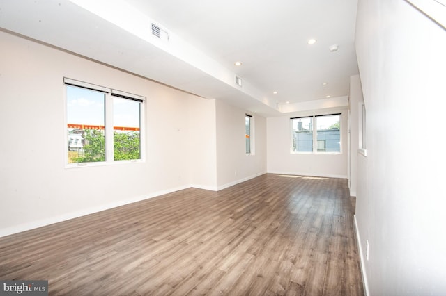 empty room with plenty of natural light and light hardwood / wood-style floors