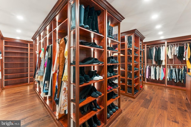 walk in closet featuring wood-type flooring