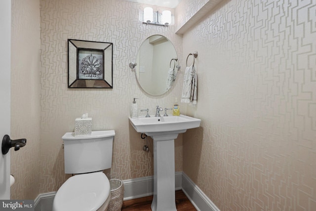 bathroom featuring hardwood / wood-style flooring and toilet