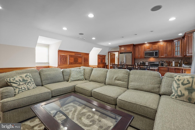 living room with sink