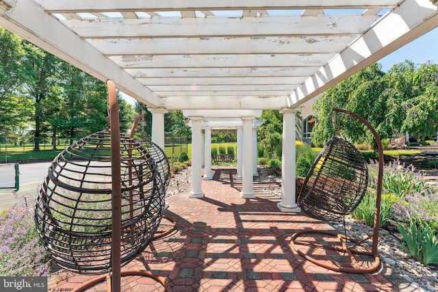 view of patio / terrace featuring a pergola