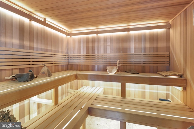 view of sauna with tile patterned floors